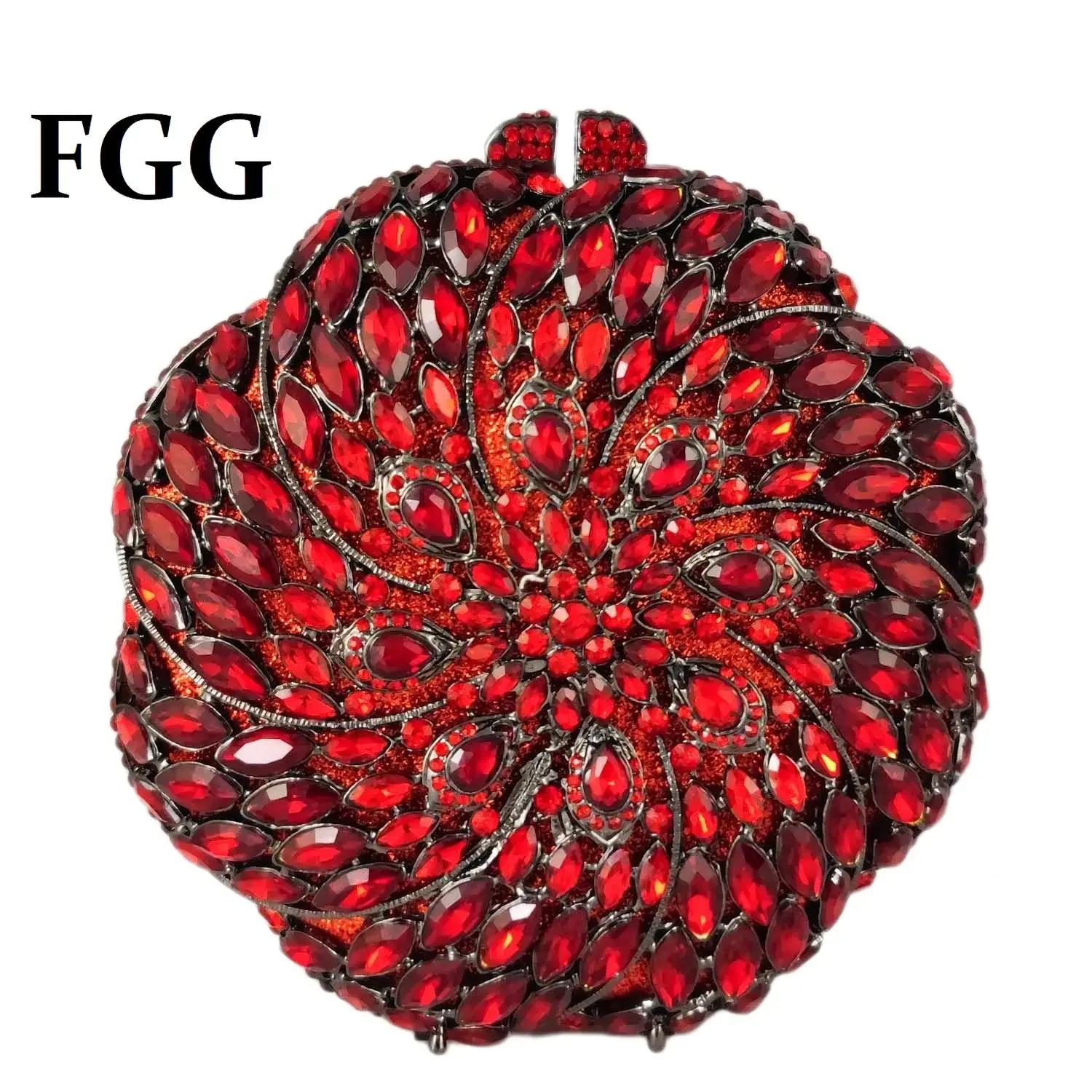 Boutique De FGG Dazzling Women's Red Crystal Clutch Evening Bags Bridal Wedding Party Diamond Metal Clutches Handbag and Purse