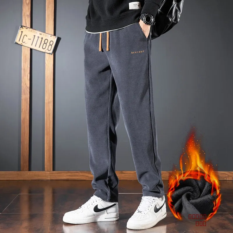 Thiened سروال قصير للرجال سراويل تقليدية الشتاء الرياضة مستقيم أرجل Fce اصطف ارتداء مقاومة وصمة عار برهان Sweatpants