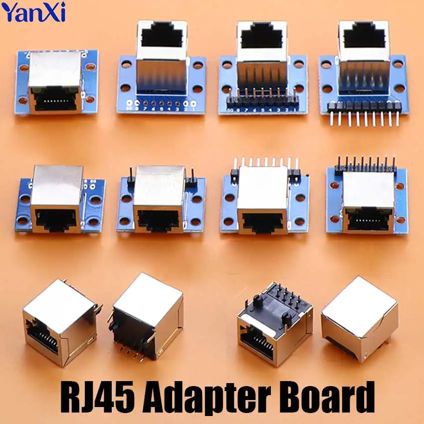1pcs RJ45 Network Port Adapter Test Board Vertical Horizontal 8Pin Crystal Head Female Socket Circuit Board Connector