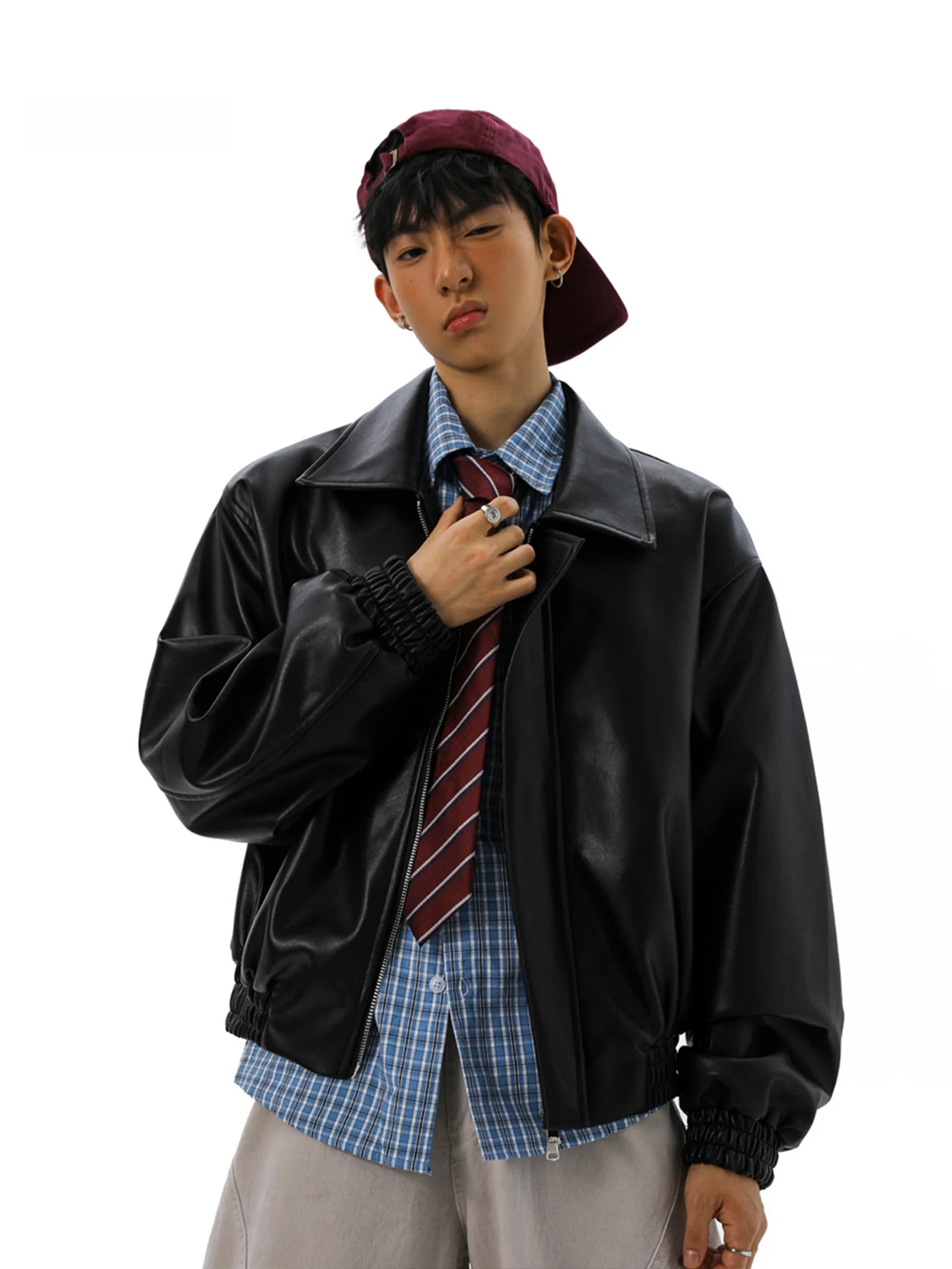 

American Sle Men's PU Leather Jaet ort Casual Motorcycle Coat CleanFit oulder Pad Autumn Faion Ci Life Windproof