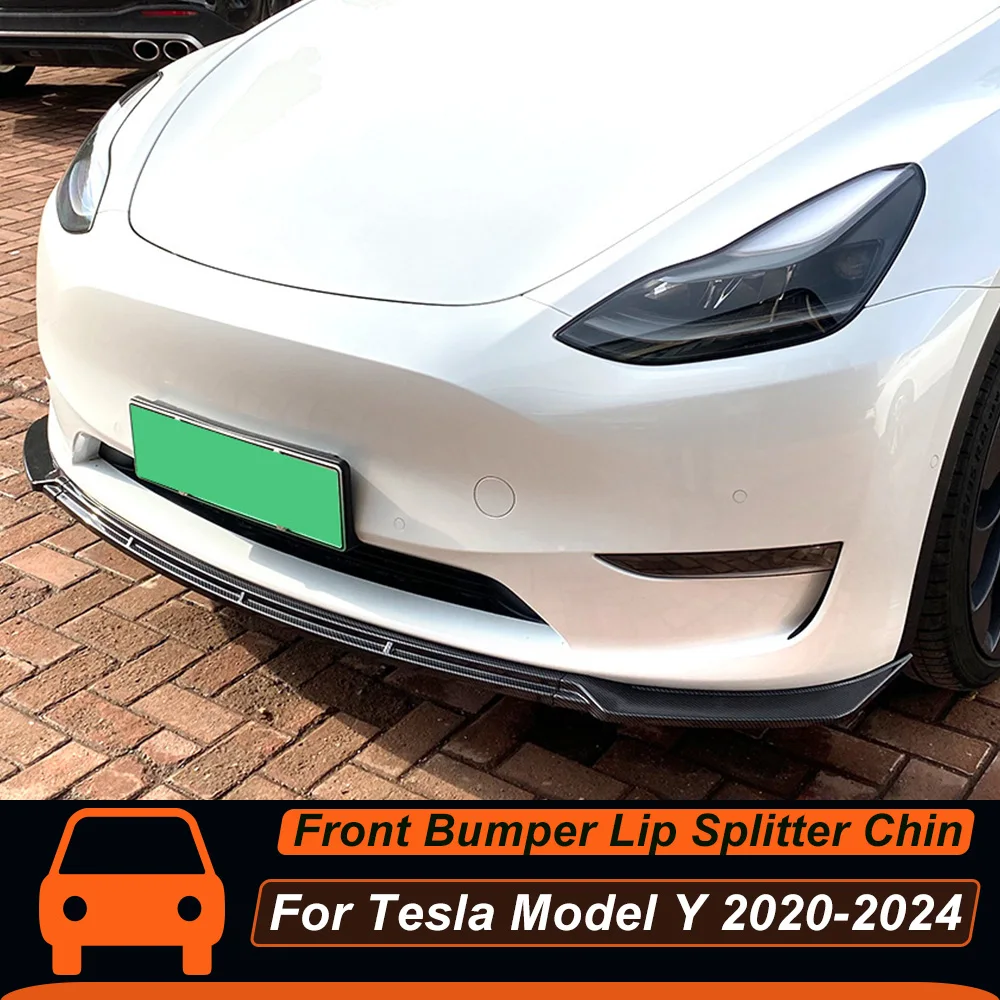 For Tesla Model Y 2020-2024 Front Bumper Lip Chin Spoiler Splitter Diffuser Bodykit Black Carbon Printing Exterior  Accessories