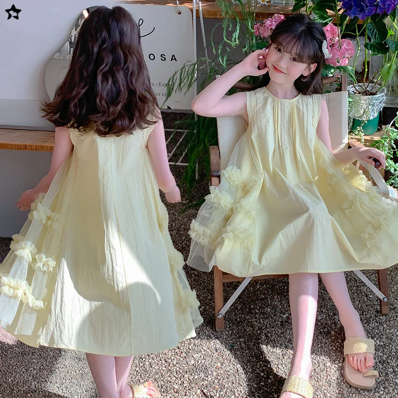 

Girls' Vest-Style Dress, Tulle Skirt, Summer Outfit, New Arrival Children's Princess Dress, Summer Dress Suitable for Ages 7-14