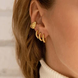 INS Trendy 14K Gold Plated Stainless Steel Post Twisted Huggie Earring for Women Mini Hoop Earring Jewelry Gift