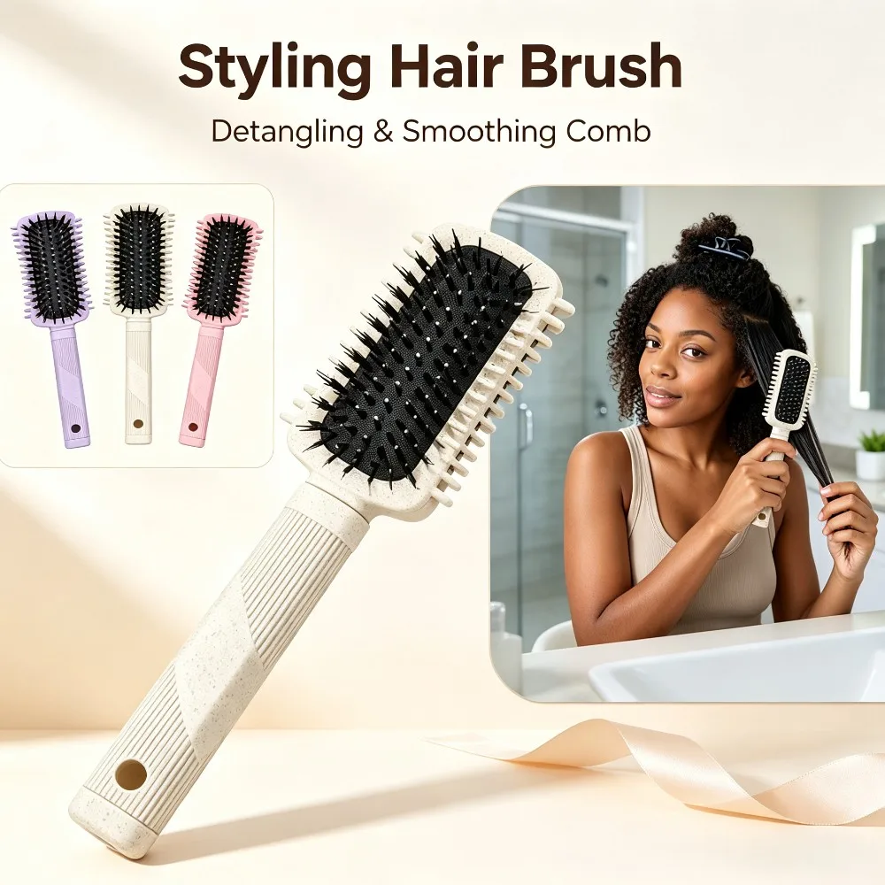 Tame Frizzy Hair Styling Comb Women Massage Hair Brush Anti-slip Handle For All Hair Types Boar Bristle Curly Hair Brush Curly