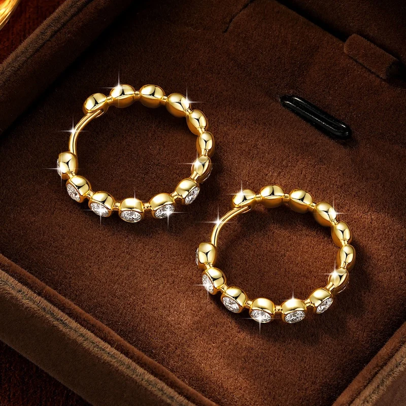 Rrjzz 2,5 mm Full Moissanite Sweet Bubble Creolen für Damen, GRA D-Color, im Labor hergestellte Diamantohrringe, Hochzeitsschmuck, Geschenke – Detail 6