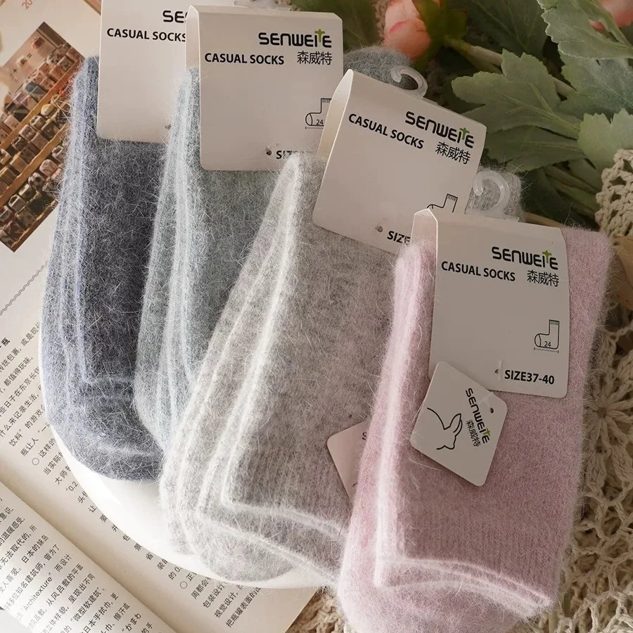 

Sock Leisure Ankle Crew Fuzzy Autumn Winter Rabbit Fur Women mid-calf Thickened Warm Soft Wool 8W96