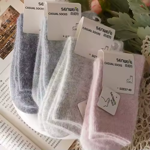 Sock Leisure Ankle Crew Fuzzy Autumn Winter Rabbit Fur Women mid-calf Thickened Warm Soft Wool Socks 8W96 - Image 2