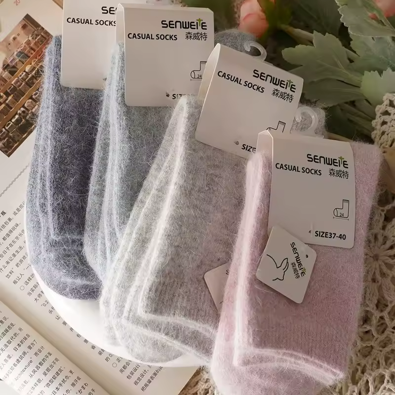 Sock Leisure Ankle Crew Fuzzy Autumn Winter Rabbit Fur Women mid-calf Thickened Warm Soft Wool Socks 8W96 - Image 2