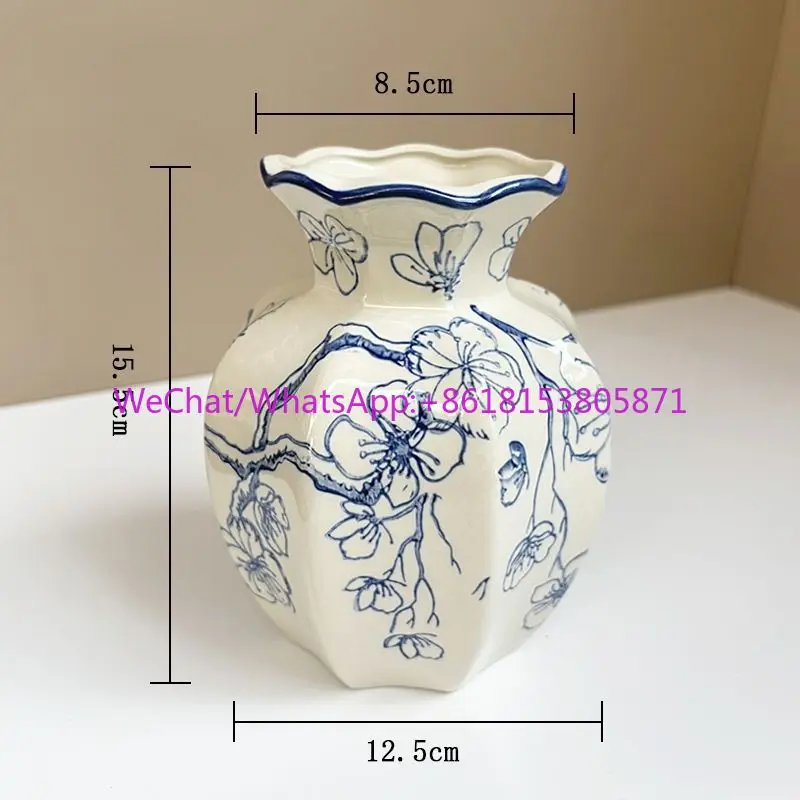 Advanced ornament new Chinese blue and white porcelain ceramic vase living room retro entrance