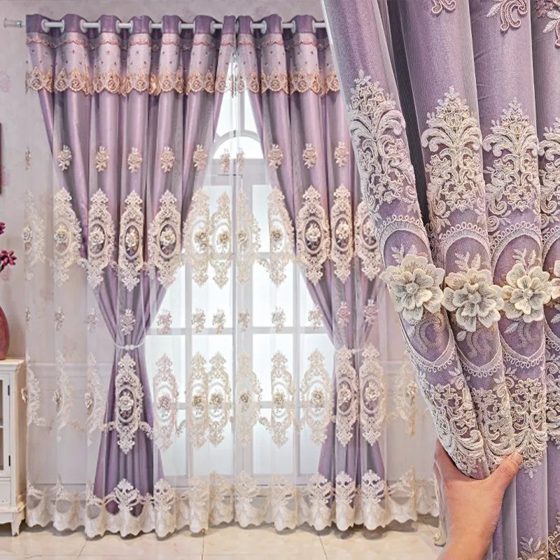 

Embroidered floral curtain loop top European luxury curtain and curtain suitable for thick blackout curtains in living rooms