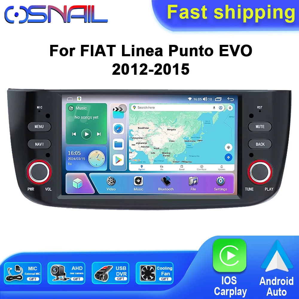 Android Auto Car Radio For Fiat Linea Punto EVO 2012-2015 Automotive Multimedia Player Wireless CarPlay Stereo 4G GPS Navigation