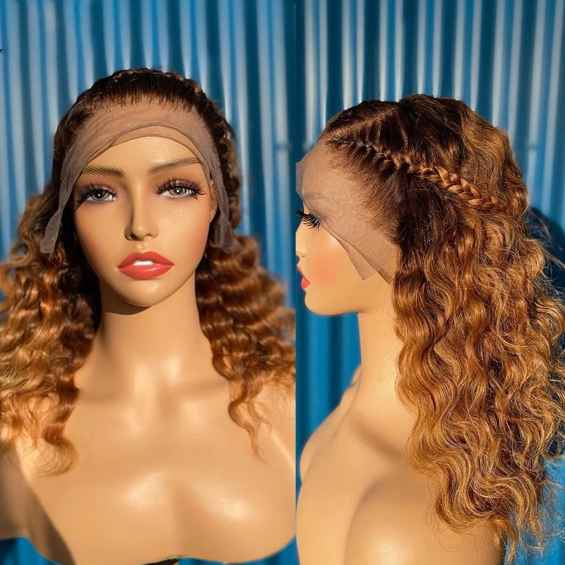 

Soft 26Inch Long 180Density Ombre Blonde Kinky Curly Lace Front Wig For Black Women Babyhair Glueless Preplucked Synthetic Daily