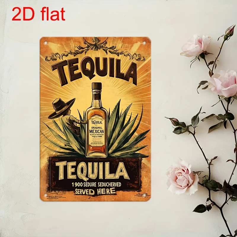 Retro Metal Tequila Wall Sign - Vintage Mexican Decor with 1930s Artwork, Durable Pre-Drilled Holes,  for Indoor/Outdoor Home,