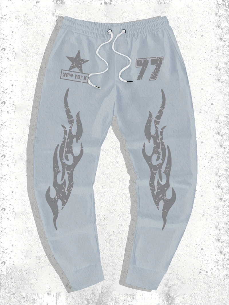 

2025 Autumn and Winter Mens Black Flame Jogging Pants Loose Sweatpants High-end Luxury Is for Both Men and Women Gym