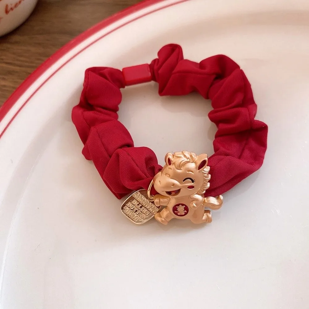 

Веревка из сплава зодиака с конским волосом, красная тканевая веревка, морщины, китайская детская повязка для волос, держатель для хвоста, головной убор для девочек