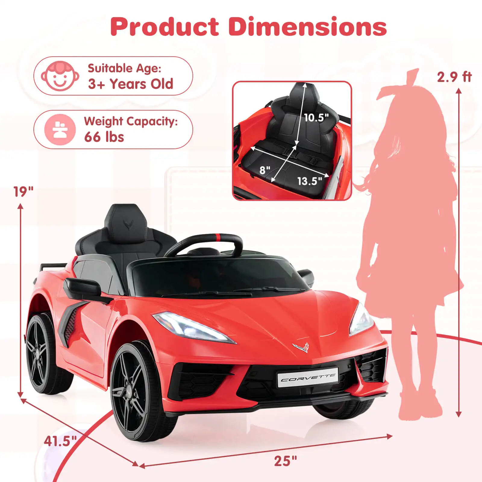 12V Electric Kids Ride On Car with Remote Control Wireless Connection Lights