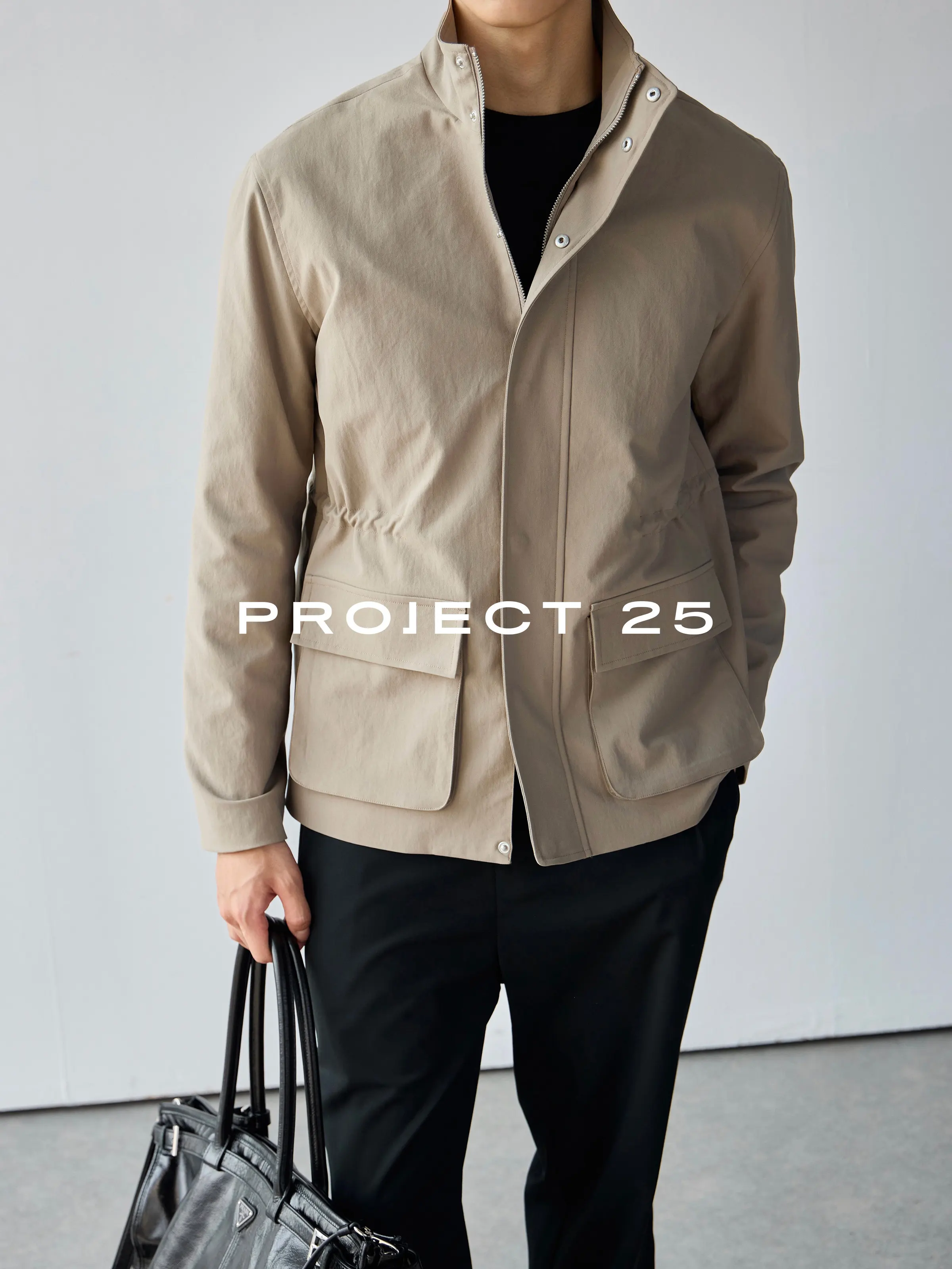 PROJECT 25 Men Safari Jacket Japanese SOLOTEX Fabric Stand Collar Drawstring Windproof Wrinkle Resistant Casual Outerwear