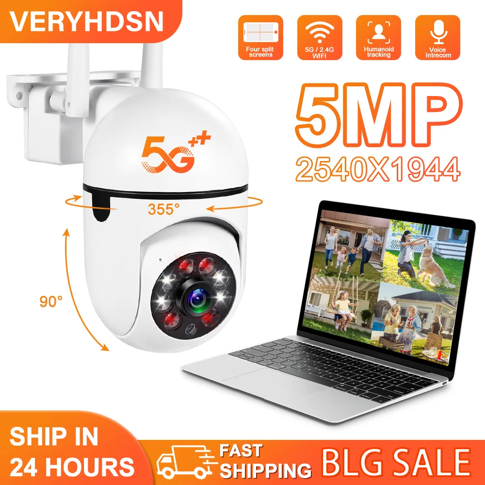 

5G PTZ WiFi Surveillance 5MP IP Camera Full Color Night Vision Security Protection Motion CCTV Outdoor 4X Digital Zoom Cameras