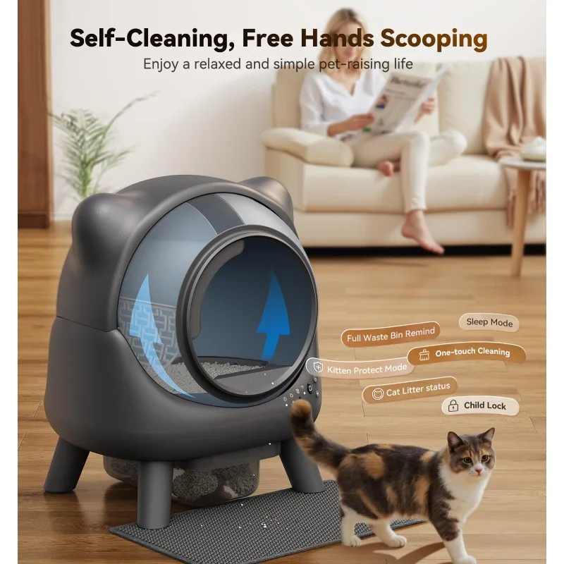 Els-pet  Automatic Litter Box Odor Control Robot, Cat Ears Design, 65L APP Real-Time Monitor, Safety Sensors, with 1 Trash Bag