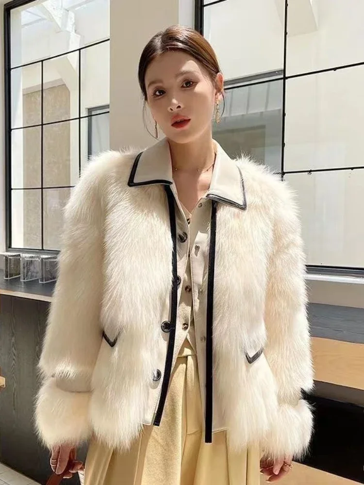 Autumn and Winter Fashion Series Women\'s New Fake Fur Coat Elegant Splicing Fur One Piece Loose Temperament Plush Fur Coat