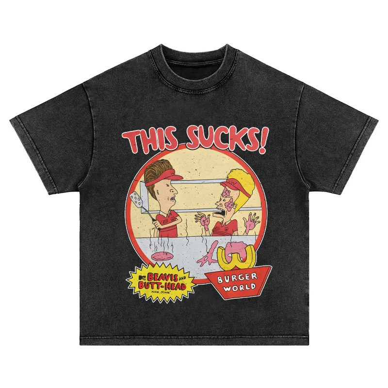 Camiseta Beavis and Butt-Head Do America, camiseta de manga corta lavada para hombre, Top Vintage americano de algodón de calle alta para hombre y mujer