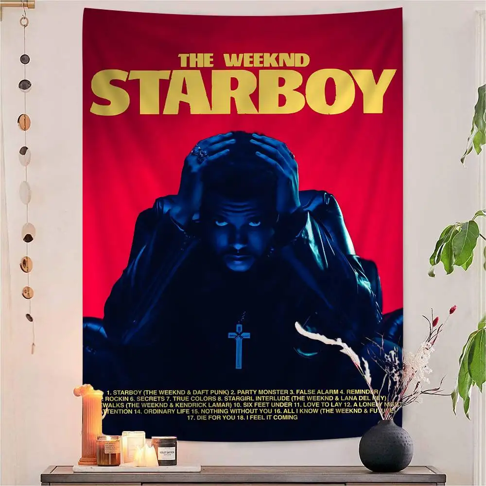 Singer The Weeknd Cartoon Tapestry Art Science Fiction Room Home Decor Wall Hanging Home Decor