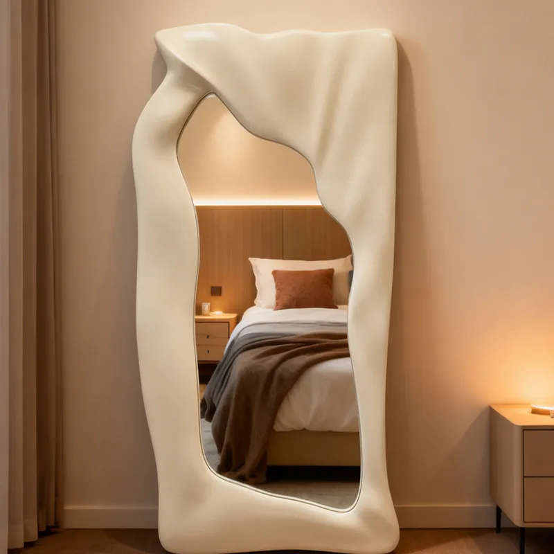 French Cream Wind Mirror Household Wabi Sa Art Full Body Mirror Special-shaped Fitting Mirror