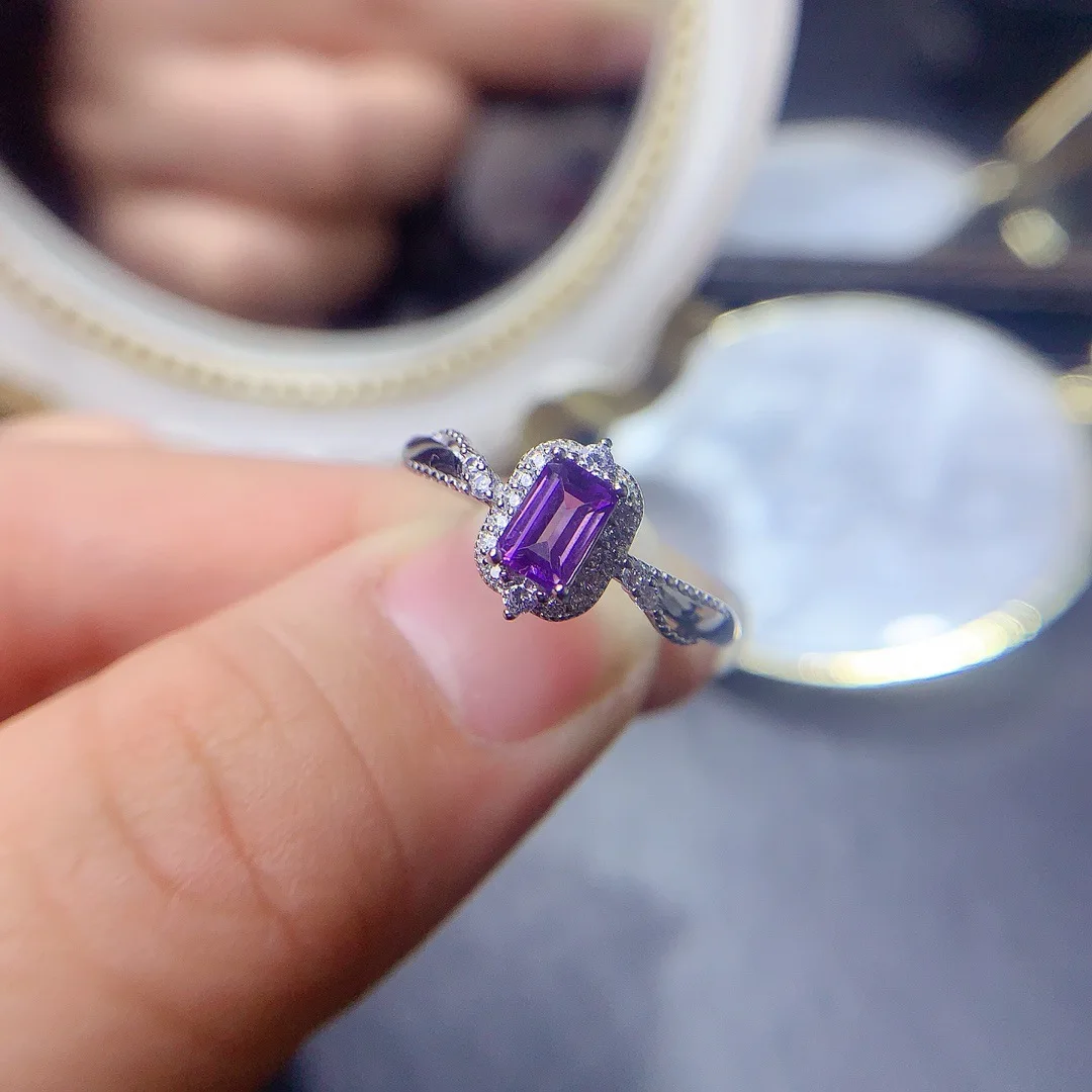 

Sophisticated Ladies Natural Amethyst Ring Genuine S925 Sterling Silver Jewelry with Elegant Gift Designer Design