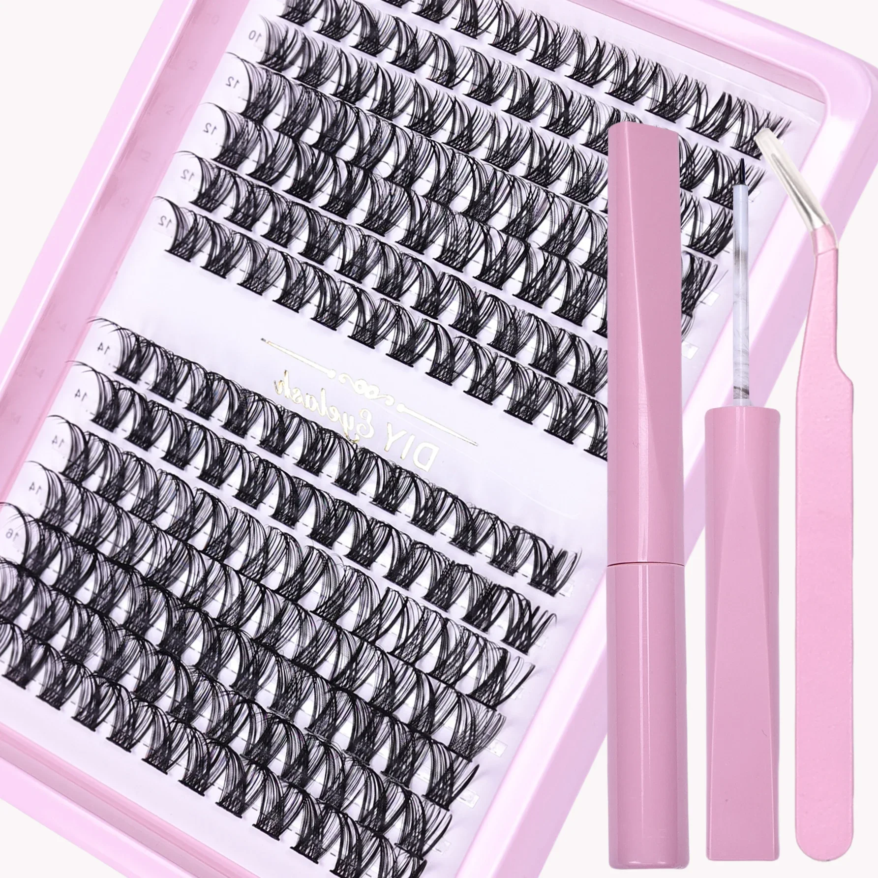 D Curl Lash Clusters in 168-teiligem Wimpernverlängerungsset – individuelles DIY-Wimpern-Set für falsche Wimpern mit Kleber und Dichtstoff und Pinzette