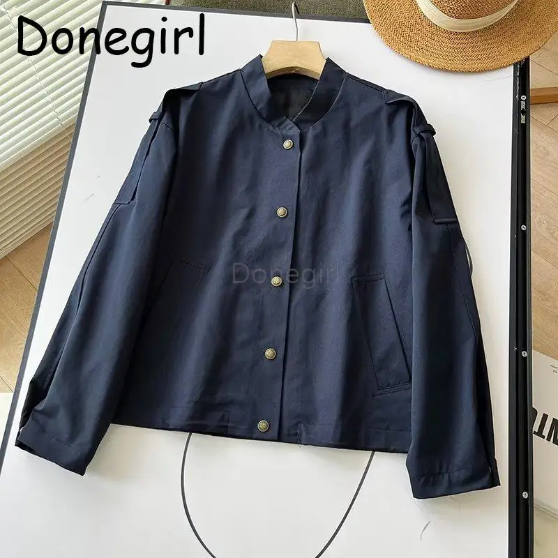 Donegirl 2023 Autumn New Women Stand Neck Single-breasted Loose Solid Jacket Baseball Uniform Coat Simple Commute Tops Female