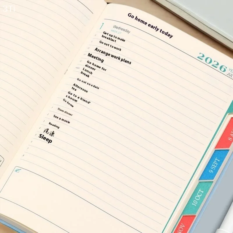 สมุดบันทึกไดอารี่ภาษาอังกฤษแบบพกพา A5 ปี 2026 ปกหนังเทียมลายพื้นผิว สำหรับบันทึกประจำวัน รายการสิ่งที่ต้องทำ และแคตตาล็อก (1 เล่ม)