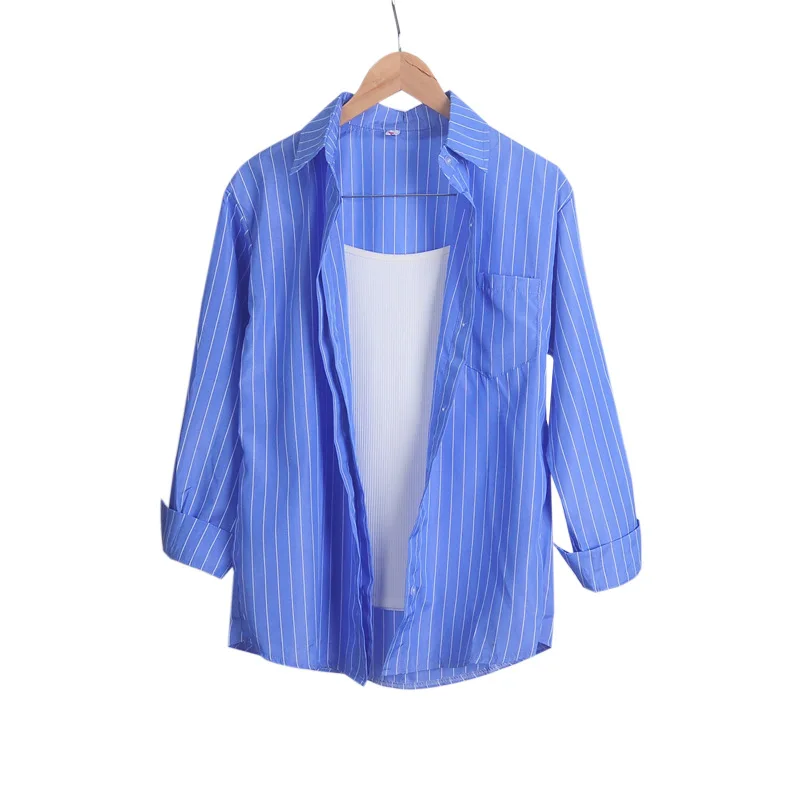 Sun Protection Korean Style Women\'s Clothing Spring and Summer Stripe Long Sleeve Blouses Outdoor Cardigan Clothes Shirts