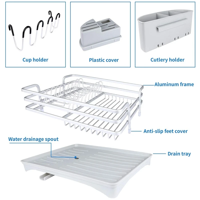 Imagem -06 - Compact Dish Secagem Rack e Drainboard Grupo Rustproof Escorredor Ajustável Giratória Bicos Cinza