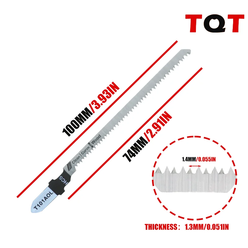 Tqt Jigsaw Blades T101Aol 10Pcs, Jig Saw Blades Set 20 Tpi, T-Shank, for Precision Cutting and Wood Clean Cutting