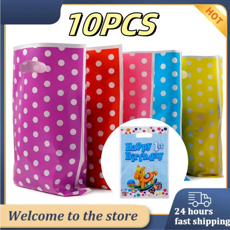 10PCS Printed Gift Bags Polka Dots Plastic Candy Bag Child Party Loot Bags Boy Girl Kids Birthday Party Favors Christmas Decor