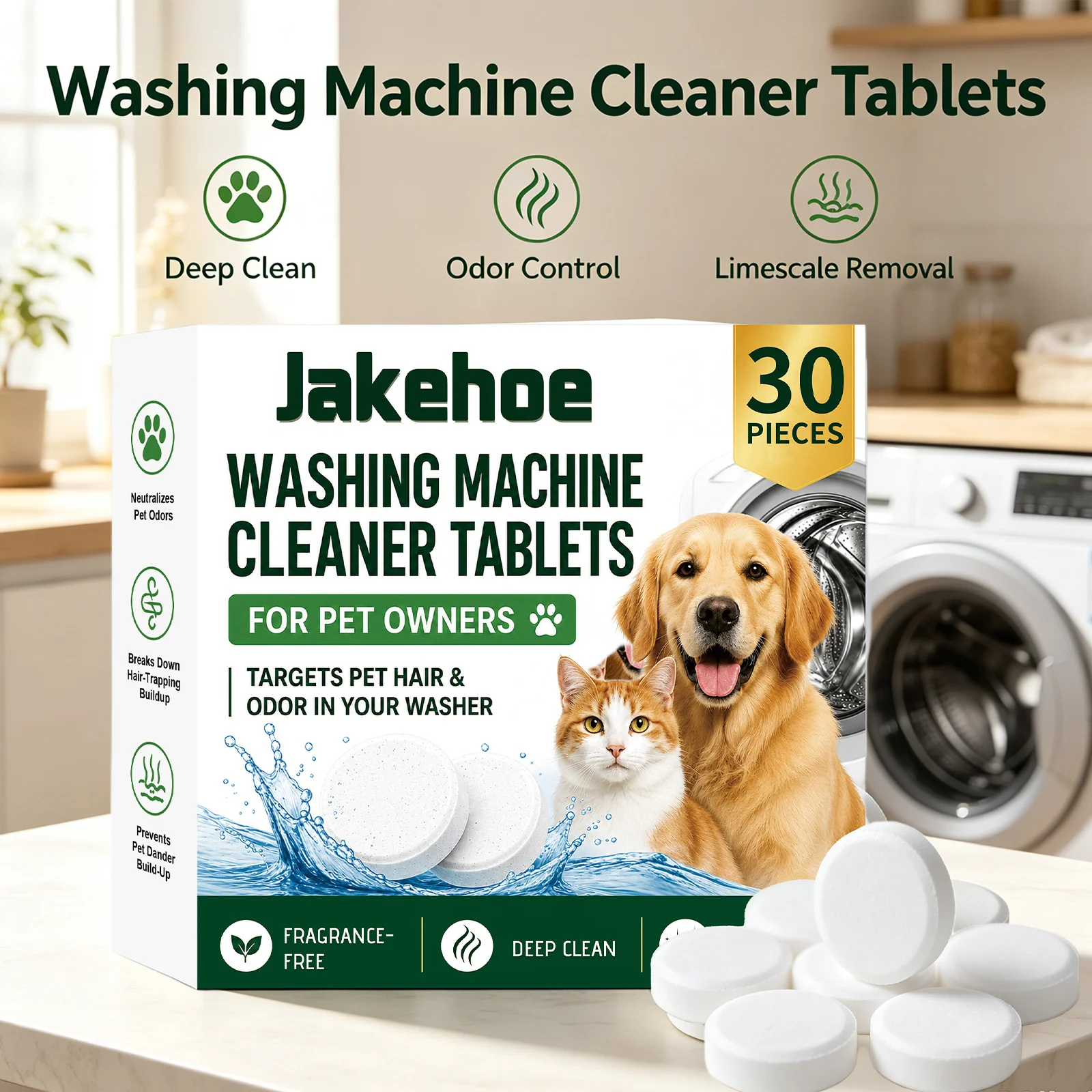 Washer Machine Cleaner Tablet Remove Odor & Limescale Dissolve Hair Prevent Accumulation Fragrance‑free Washer Cleaning Descaler