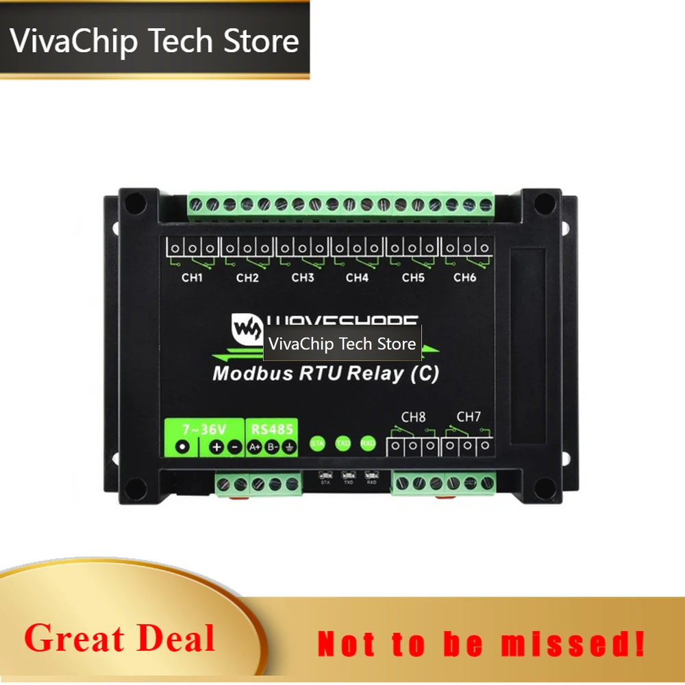 VivaChip TechModbus RTU 8-ch Latching Relay Module (C) With RS485 Interface Multi Isolation Protection Circuits Rail-mounted Cas