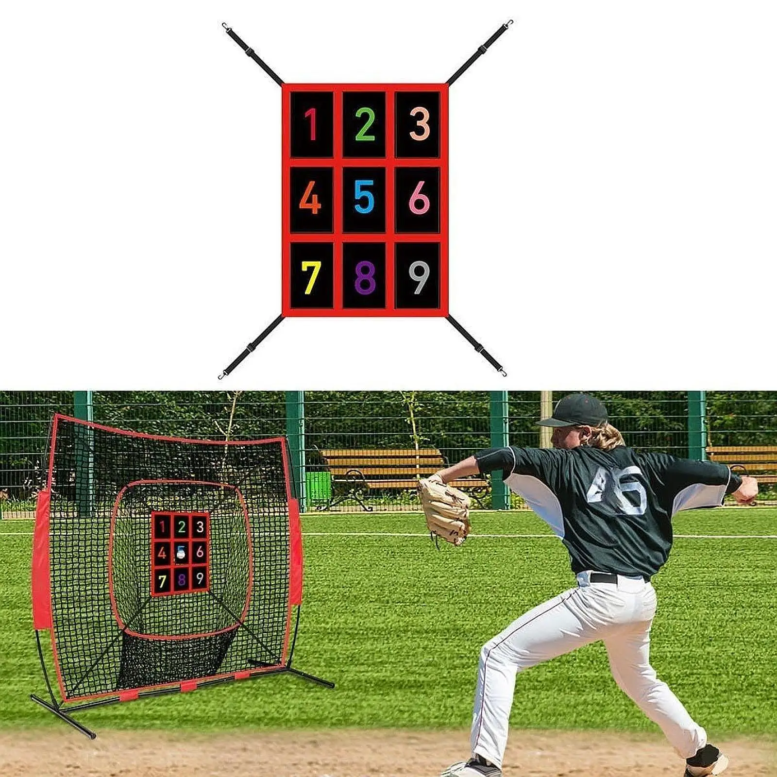 

Strike Zone Target Net, Pitching Net with Strike Zone, 9 Pockets Pad for Baseball Net Pitching Training Batting