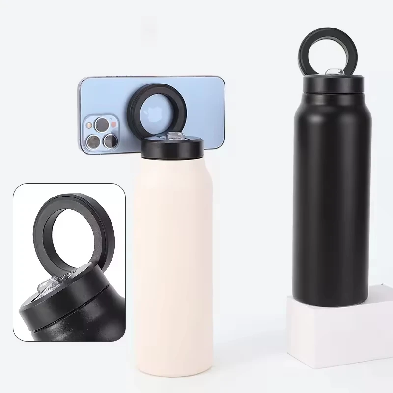 Hot Selling 24oz BPA-Free Double Walled Stainless Steel Direct Drinking Tours Cell Gym Magnetic Water Bottle Phone Holder