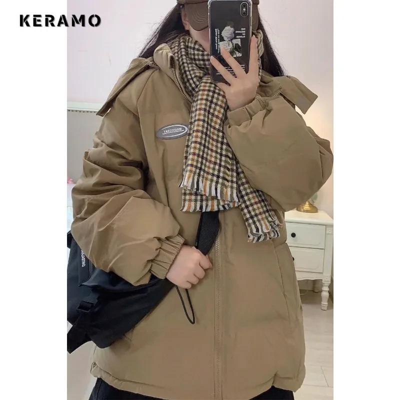 Women\'s Vintage Harajuku Long Sleeve Outerwear Hood Maxi X-Long Parkas Casual Solid Color Jacket 2023 Winter Retro Warm Coat