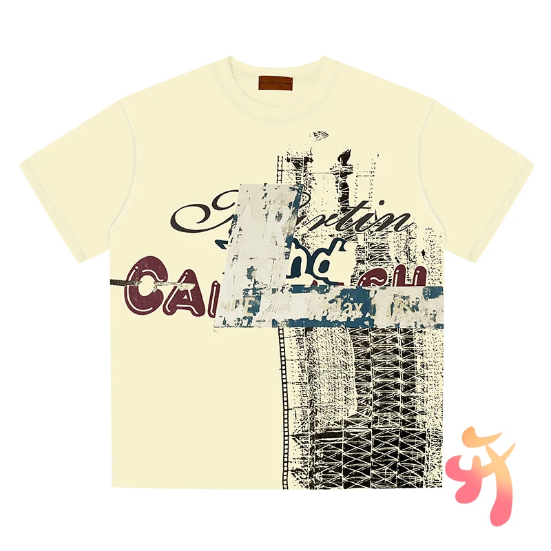 Mottled Graffiti Alphabet Architecture Building Print WDW T-shirt Cotton Who Decides War Round Neck Short Sleeve Men Women Tops