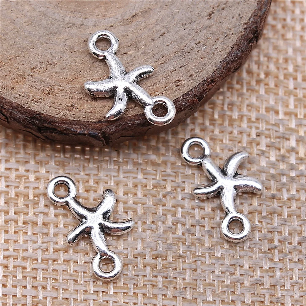 WYSIWYG 20pcs 2 Colors 10x16mm Starfish Charms Connector For Jewelry Making Antique Bronze Antique Silver Color Accessories