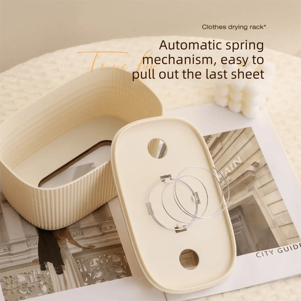 Large Opening Tissue Box With Lid Space-saving Stripe Pattern Tissue Dispenser Auto Lift Spring Square Tissue Box Household Use