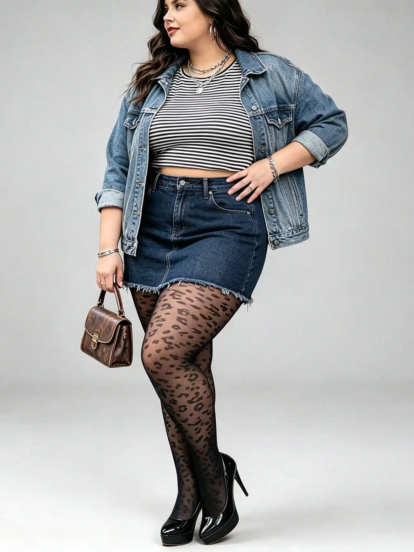 1Pair Plus Size Women Leopard Print Sheer Black Tights High Elastic Y2K Sexy Party Curvy Pantyhose