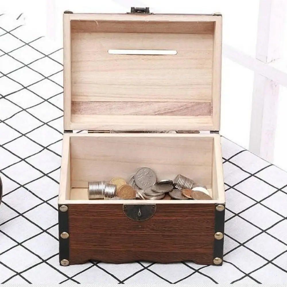 

1Pcs Retro Decorative With Lock Creative Coin Boxes Treasure Box Storage Box Money Saving Box