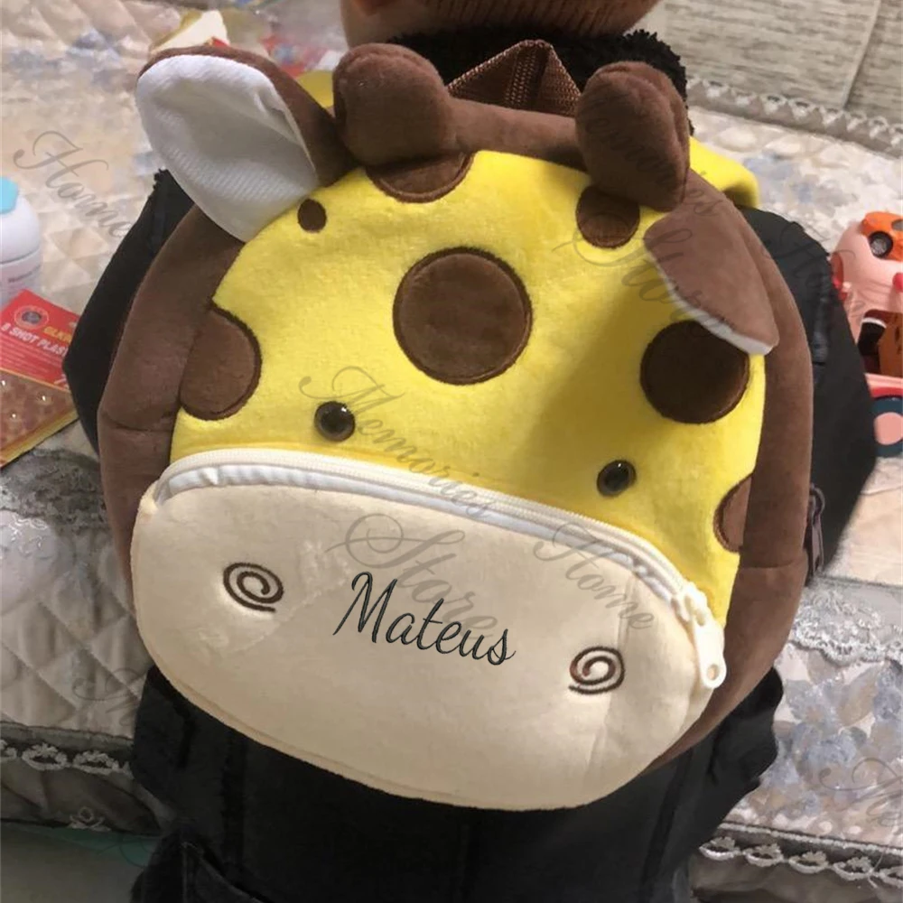 Mochila de pelúcia ao ar livre personalizada para crianças, Kindergarten Cute Snackbags, Nome bordado personalizado, Bebés Meninos e Meninas, Desenhos animados