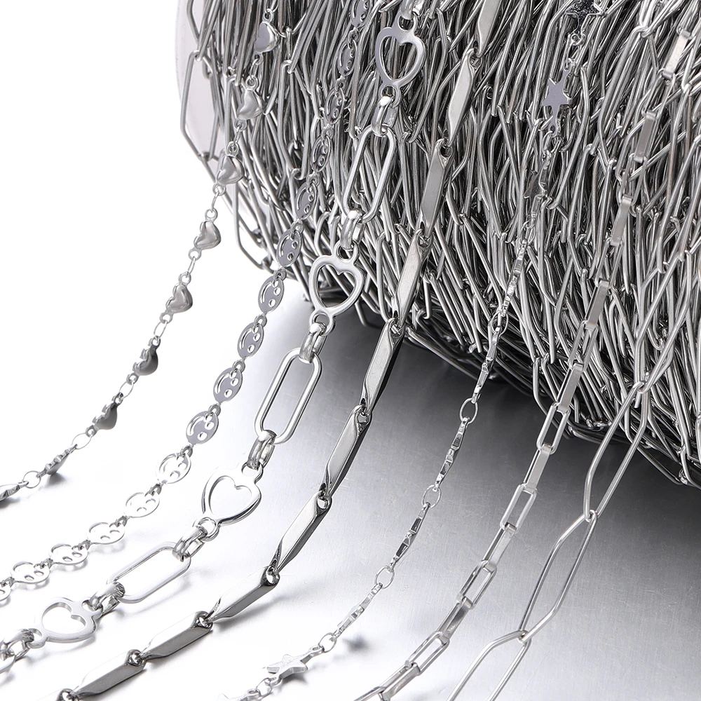 1Meter/roll Stainless Steel Diamond Chunky Knot Hip Hop Punk Star Chain for DIY Jewelry Handmade Necklace Bracelet Supplies