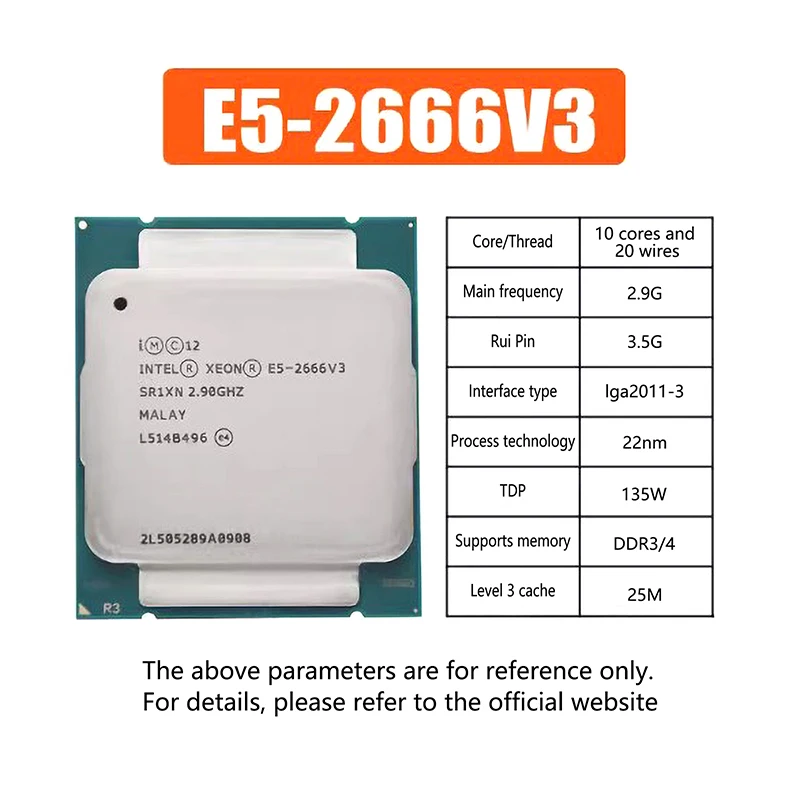 E5-2666V3 E5 2666 V3 Processor SR1Y7 2.9Ghz 10 Core 135W Socket LGA 2011-3 CPU E5 2666V3