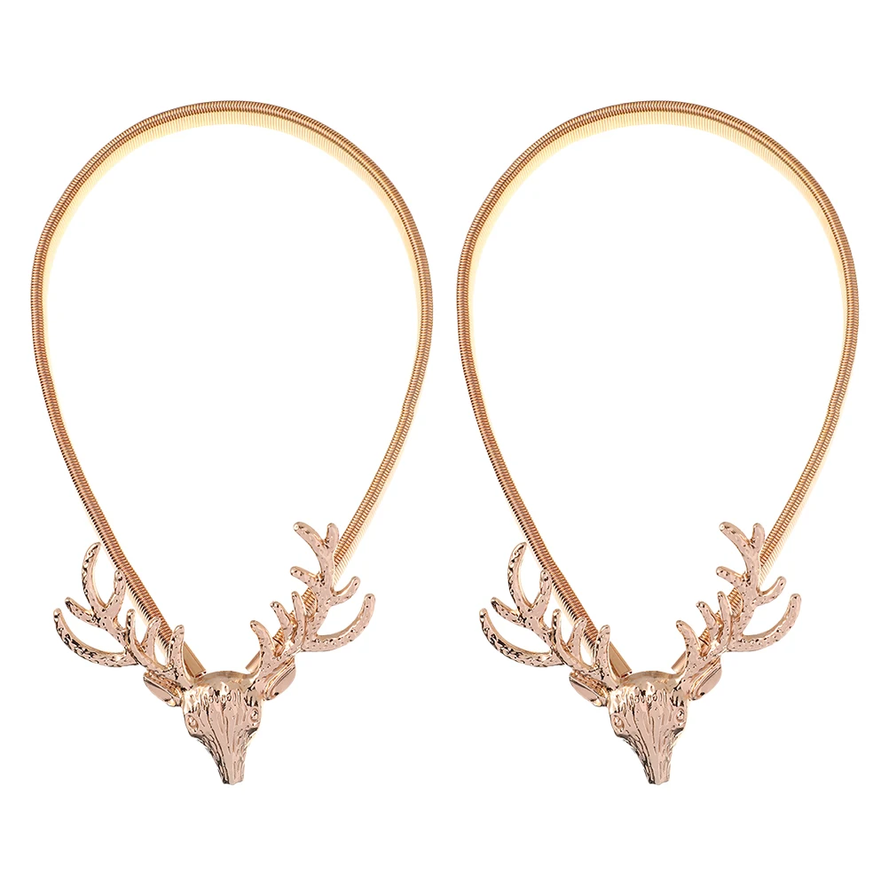 

2 Pcs Stretchable Curtain Tiebacks Drapery Holdbacks Metal Elk Shape Straps Spring Fixing Home Hotel Accessories