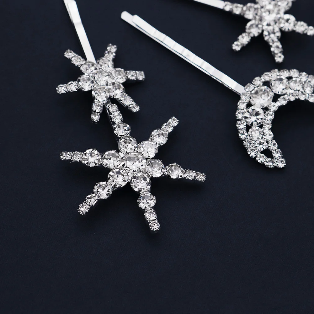 4PK/Set Star Moon Crystal Kids Hair Clips For Girls Fashion Jewelry Hair Accessories Party Performance Rhinestone Hairpin